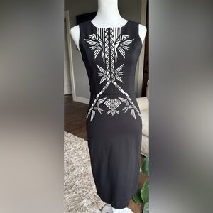 Twelfth Street by Cynthia Vincent SIZE 2 Black Scuba Dress With Geometric Design